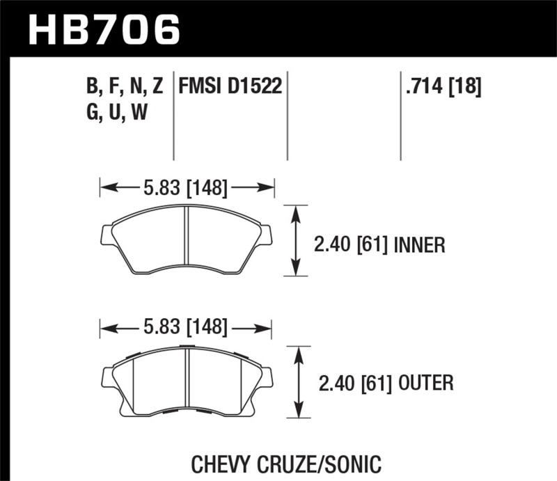 Chevrolet Sonic Brake Pads - Front - Hawk Performance - DTC-60 - 2012